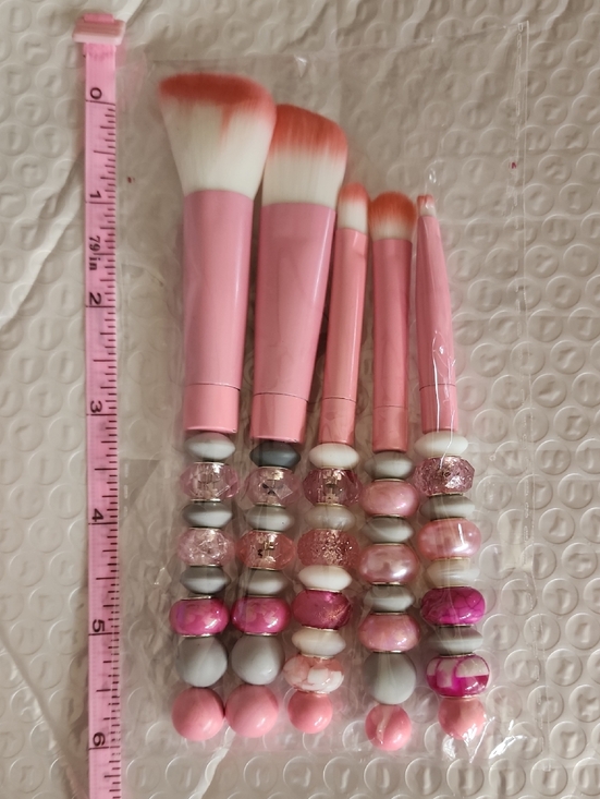 Other - Pink Makeup Brush Set with Beaded Handles